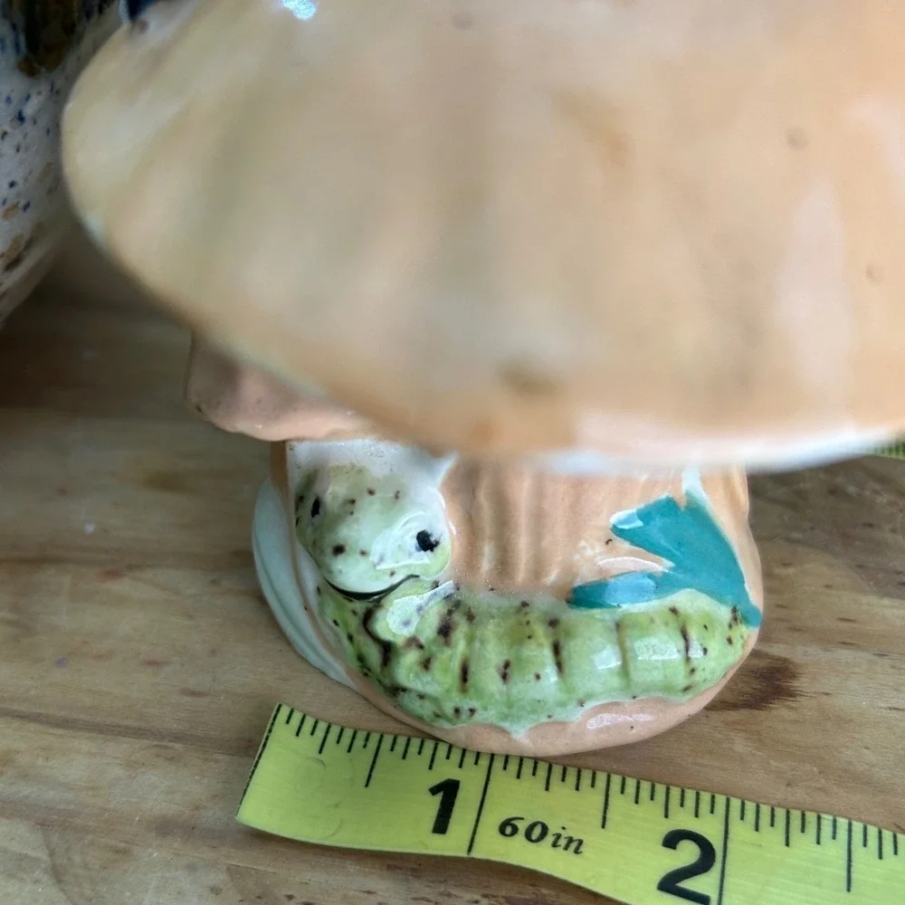 Vintage Ceramic‎ Elf Figurine Sitting on Mushroom with Caterpillar Decor - Picture 9 of 9